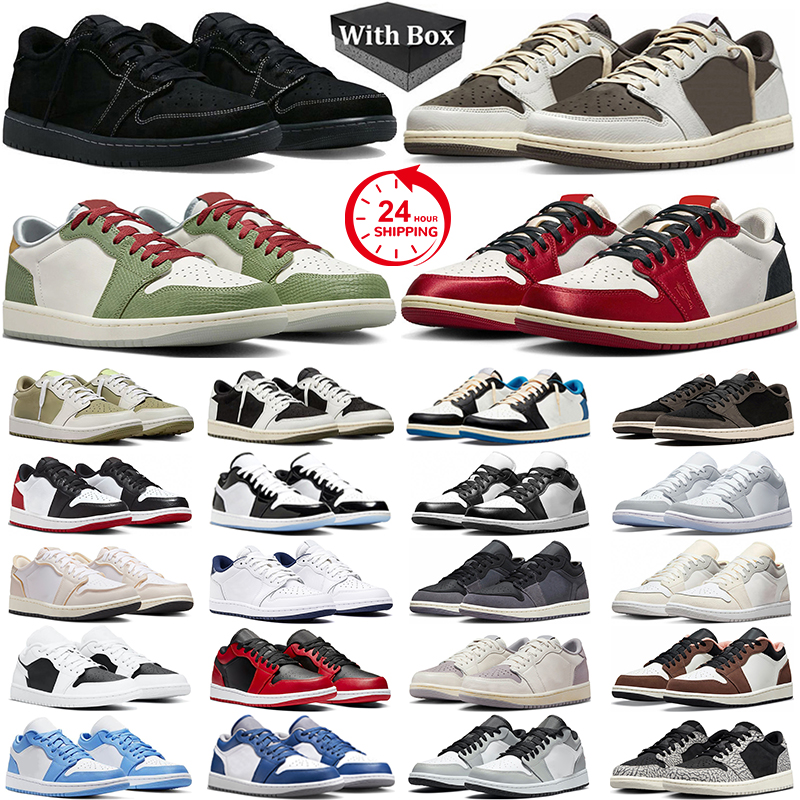   DHgate With Box men women jumpman 1 low basketball shoes 1s Year of the Dragon Black Phantom Reverse Mocha Olive Panda Black Toe Wolf Grey mens trainers outdoor sneakers