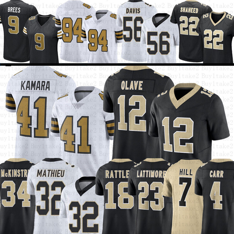 Sports & Outdoors>Athletic & Outdoor Apparel>Football Wear>Football Jerseys  DHgate Chris Olave 4 Derek Carr Alvin Kamara Football Jersey Rashid Shaheed Tyrann Mathieu Chase Young Taysom Hill Spencer Rattler Demario Davis McKinstry Taliese Fuaga