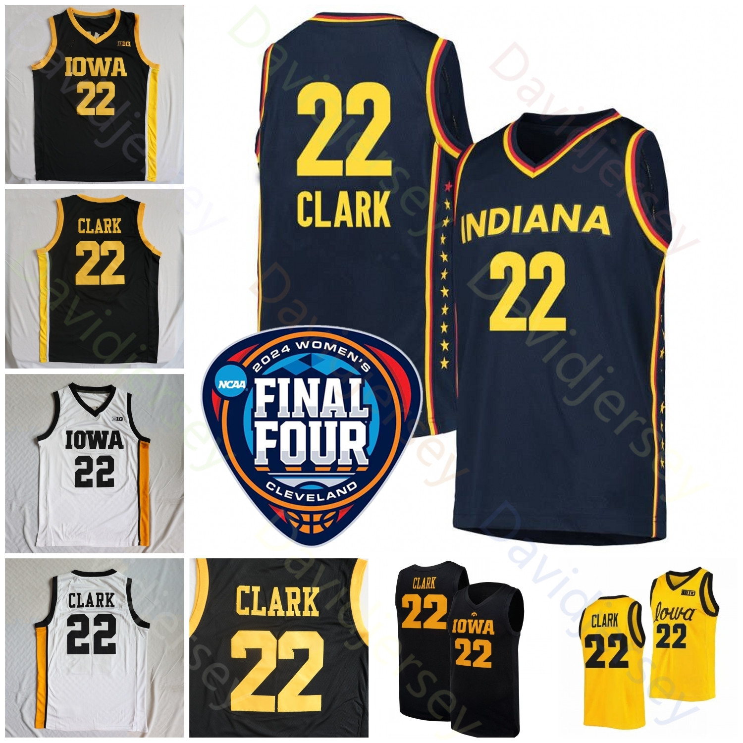   DHgate 2024 Final Four Jerseys 4 Indiana Women College Basketball Iowa Hawkeyes 22 Caitlin Clark Jersey Home Away Yellow Black White Navy Men Youth Kid Girl