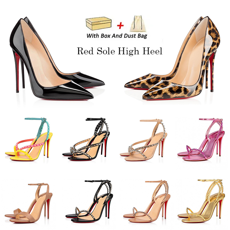  Designer Woman red bottoms heels Dress Shoes Leopard High Heel Nude Champagne Pink Yellow Black White Ladies 8cm 10cm 12cm Premium Sole whitedress shoe With Box