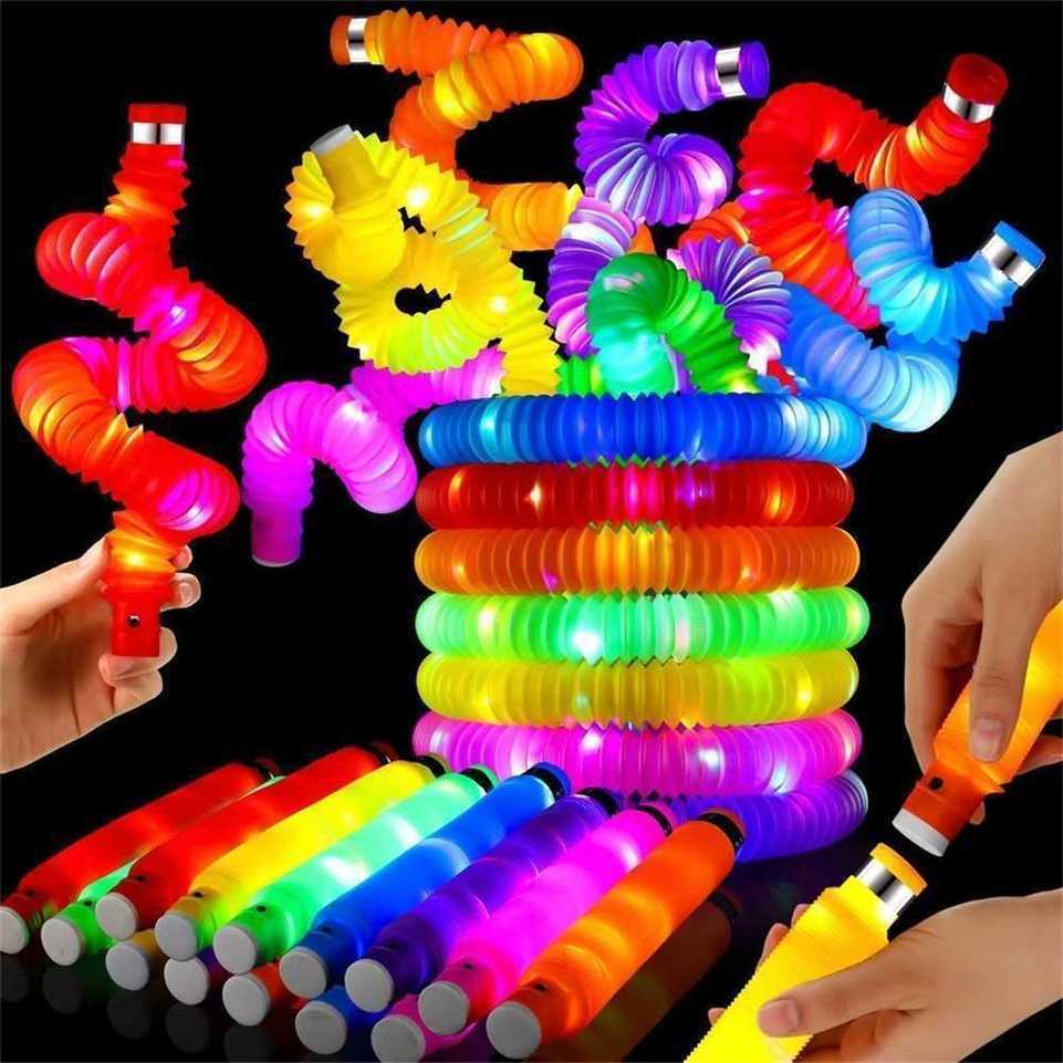  Led stretch tube kids boy girls fidget Toy Flash Light Up Tubes Adults decompression Pipes Glow in niggt Sensory Learning Props Birthday Party Decorations T01A8HP