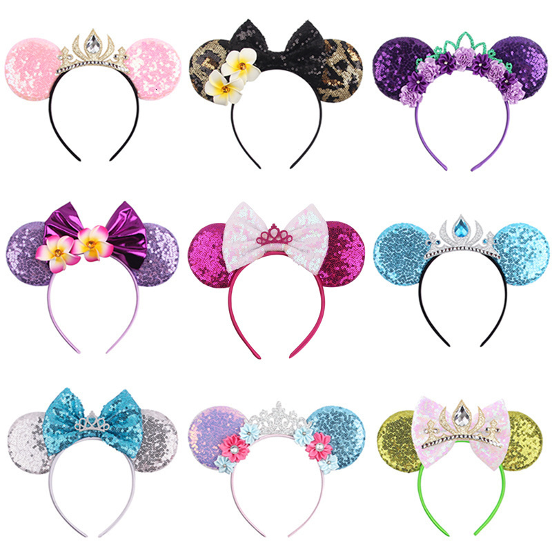  Hair Accessories 10Pcs Wholesale Glitter Crown Hairband Girls Princess Party Head Wear Sequins Mouse Ears Bow Headband Kids Hair Accessories 230830