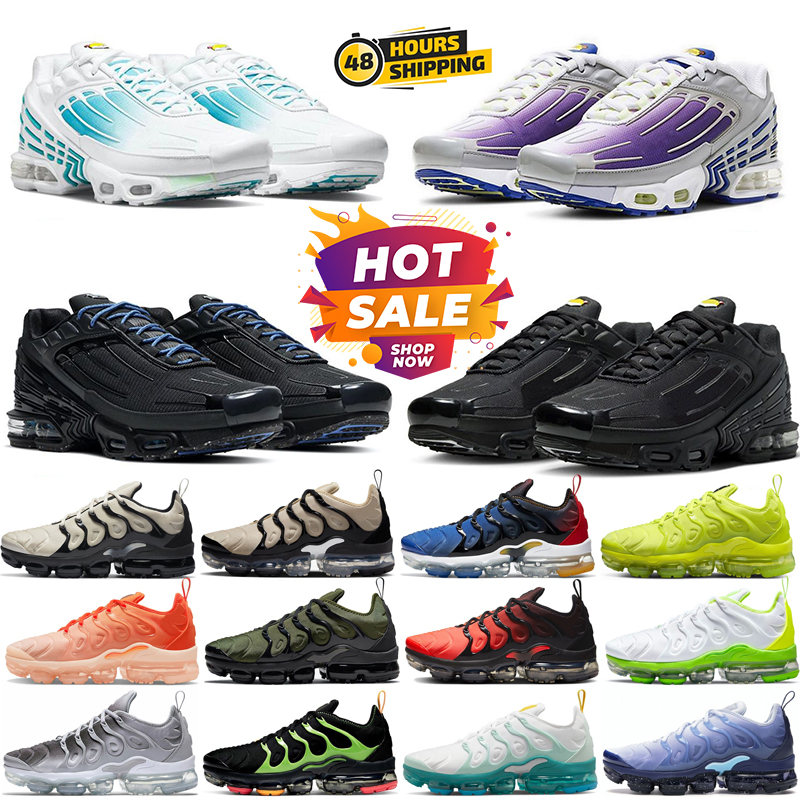 Shoes & Accessories>Sports Shoes>Running Shoes  DHgate 2024 tn plus 3 Terrascape men women running shoes tns 25th Anniversary Utility Triple Black Clean White Pink Hyper Blue Unity mens trainers sports sneakers