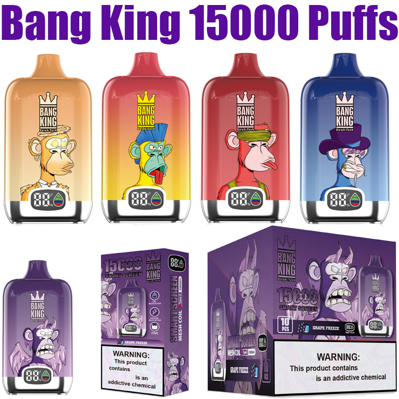  Bang King Digital 15000 Puffs Vape Disposable E Cigarettes Puff 15000 Smart Screen 25ml Prefilled Pod 650mah Rechargeable Battery 0% 2% 5% Pen