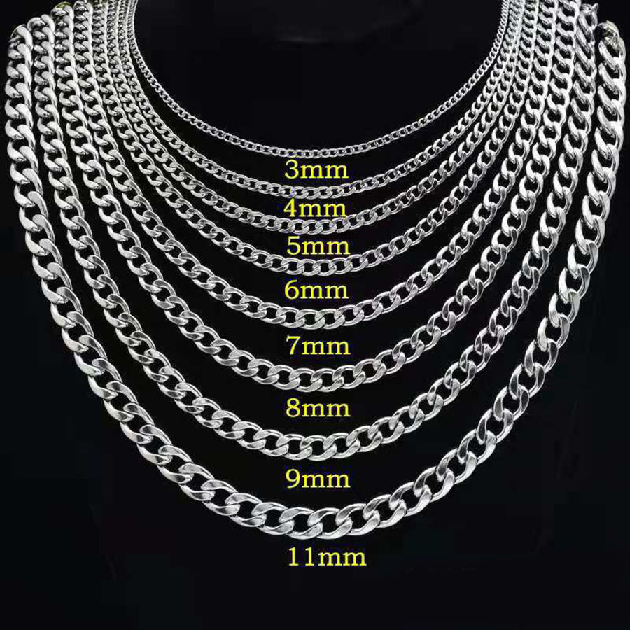 Jewelry>Necklaces & Pendants>Chains Stainless Steel Cuban Chain Necklace for Men Women Hip Hop Silver Thick Chain Necklaces Curb Link Chain Necklace Trend Jewelry 3MM 5MM 7MM 9MM
