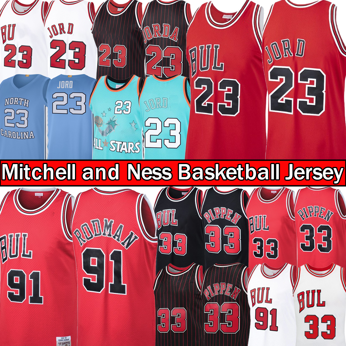   DHgate Michael 23 Basketball Jerseys Scottie 33 Pippen Dennis 91 Rodman City Retro City Jersey Mens Red White Shirt
