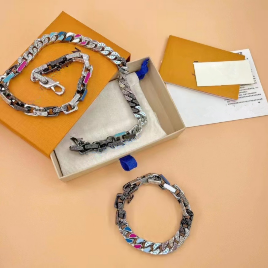  Colored zircon splicing men's chain necklace Italian design fashion street trend bracelet accessories