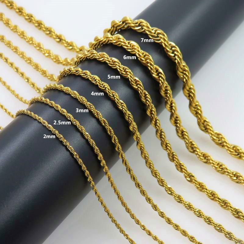   DHgate 18K Gold Plated Rope Chain Stainless Steel Necklace for Women Men Golden Fashion Design Twisted Rope Chains Hip Hop Jewelry Gift 2 3 4 5 6 7mm 18-32inch Never Fade