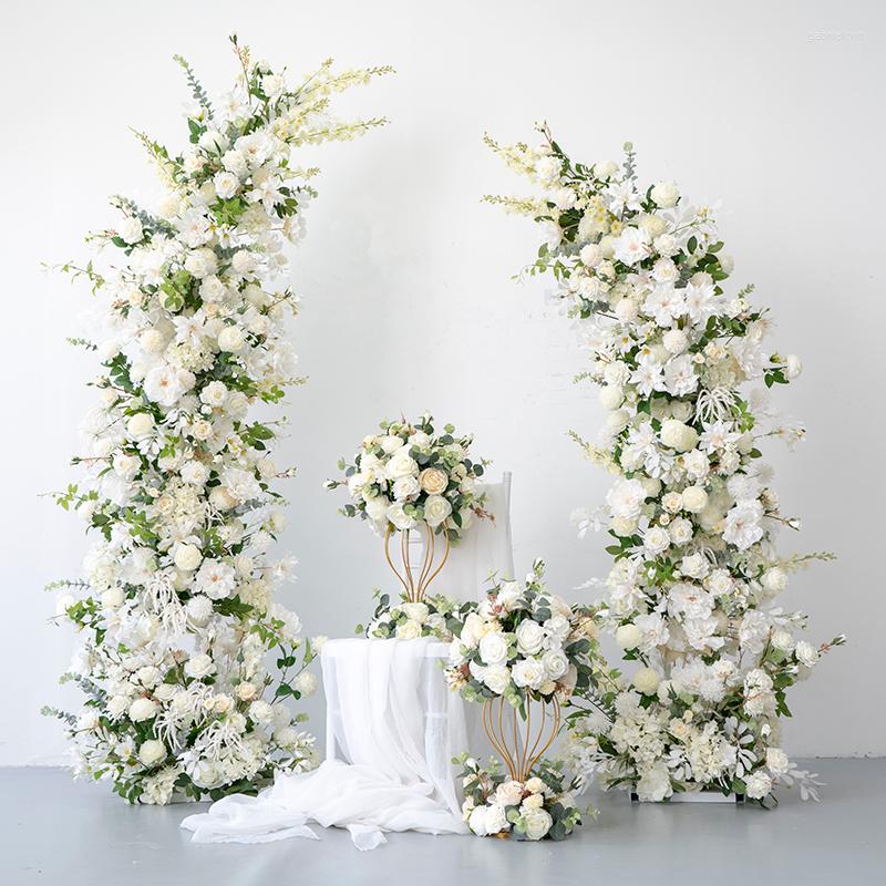   DHgate Decorative Flowers High Moon Shape White Artificial Flower Arch Wedding Decor Backdrop Arrange Party Event Opening Stage Table Runner Floral