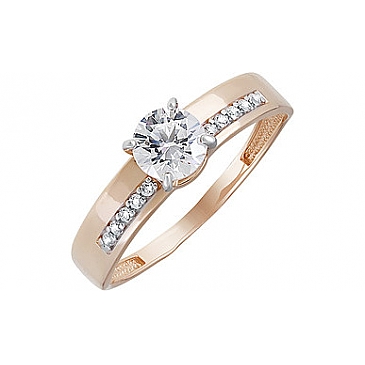 Кольцо с кристаллом SWAROVSKI и фианитом из красного золота 133522