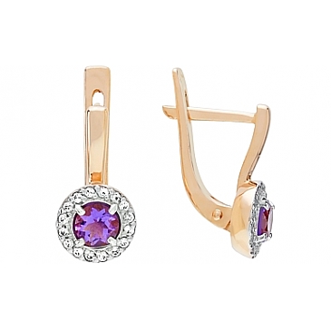 Серьги с аметистом и фианитом из красного золота 105389