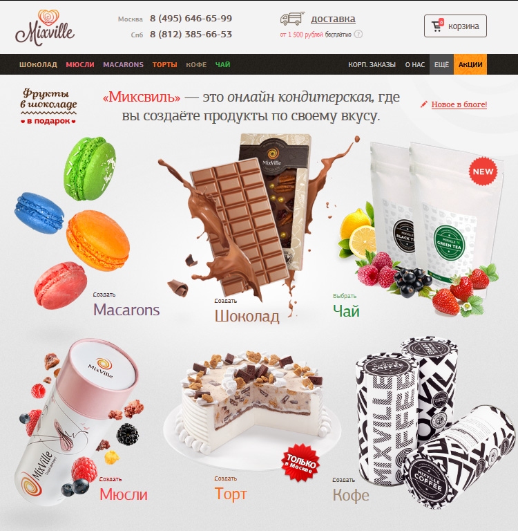 Сайт интернет-магазина кондитерской MixVille